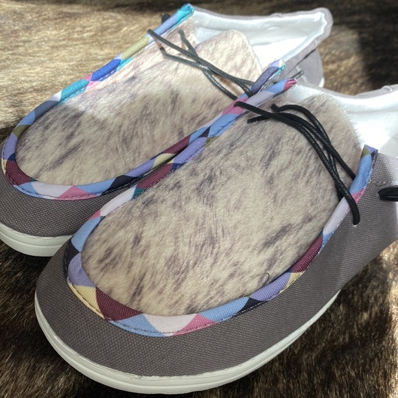 Faux Hair On Flat Sneaker - With Edging - Similar to Hey Dudes - Picture 3 of 4